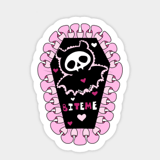 Cute Bite Me Bat Pink Coffin Sticker